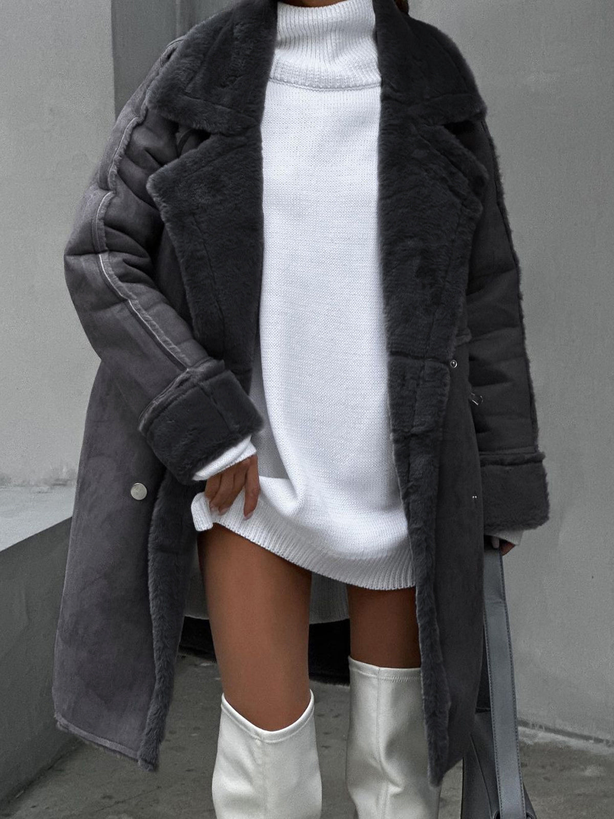 Long Polar Fleece Coat for Women | Winter Essential | Gray1