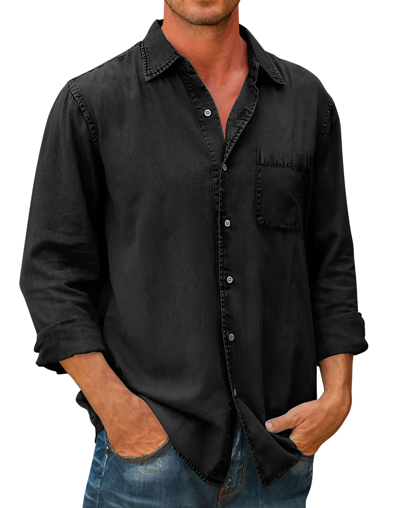 Long Sleeve Polo Shirt for Men | Casual Fit | Black