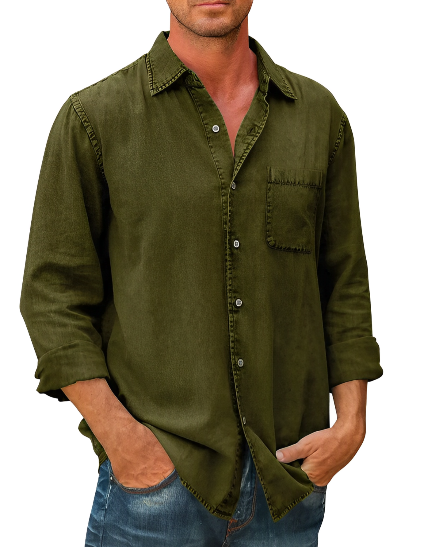 Long Sleeve Polo Shirt for Men | Casual Fit | army green
