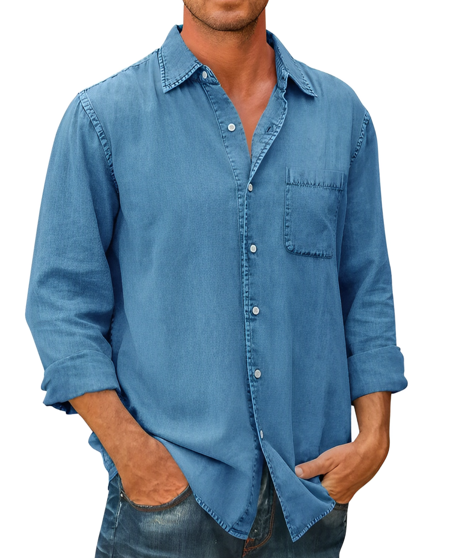 Long Sleeve Polo Shirt for Men | Casual Fit | blue