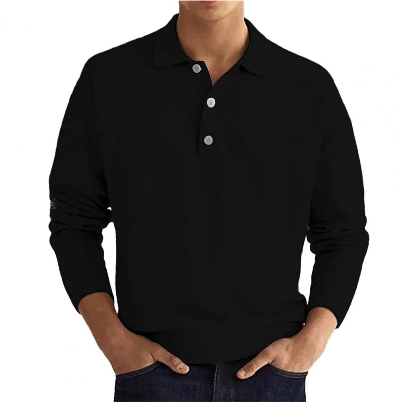 Long Sleeve Polo Shirt for Men | Modern Fit | Black