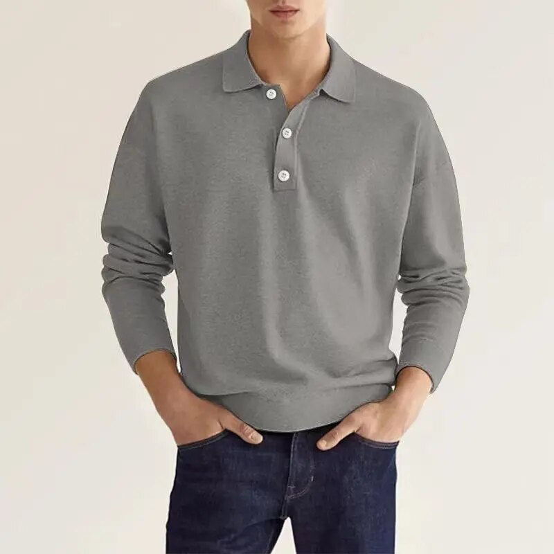 Long Sleeve Polo Shirt for Men | Modern Fit | Gray