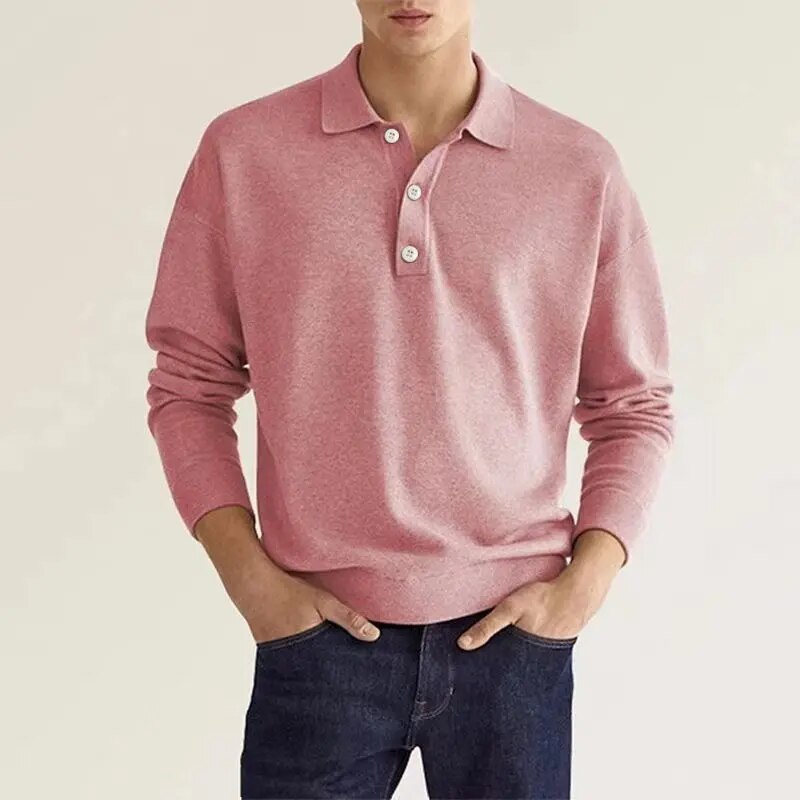 Long Sleeve Polo Shirt for Men | Modern Fit | Pink