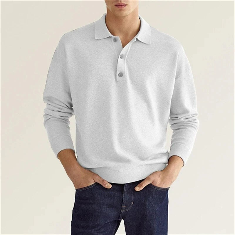 Long Sleeve Polo Shirt for Men | Modern Fit | White