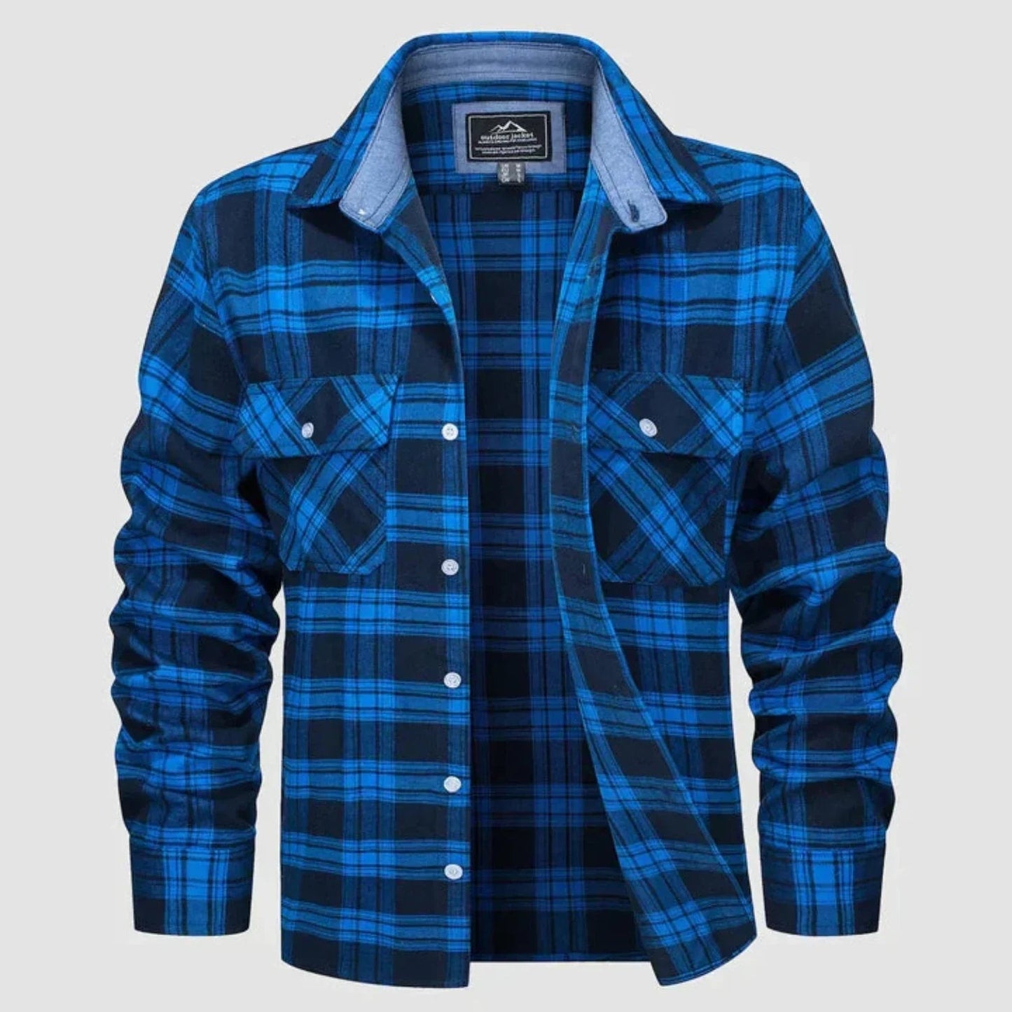 Long Sleeve Polo Shirt for Men | Plaid Pattern | blue