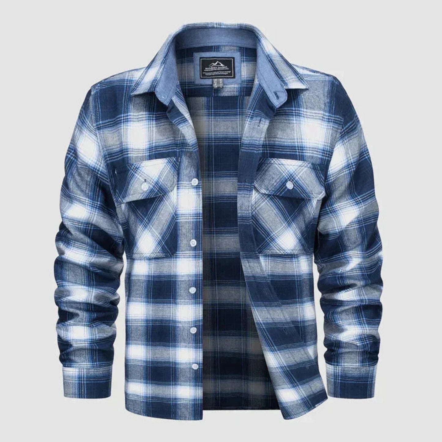 Long Sleeve Polo Shirt for Men | Plaid Pattern | blue white