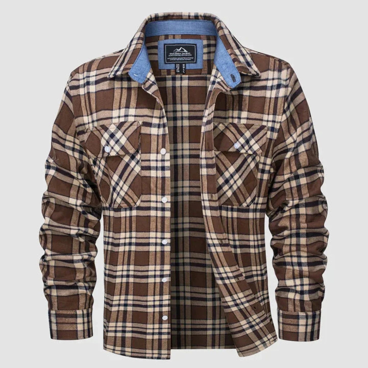 Long Sleeve Polo Shirt for Men | Plaid Pattern | brown