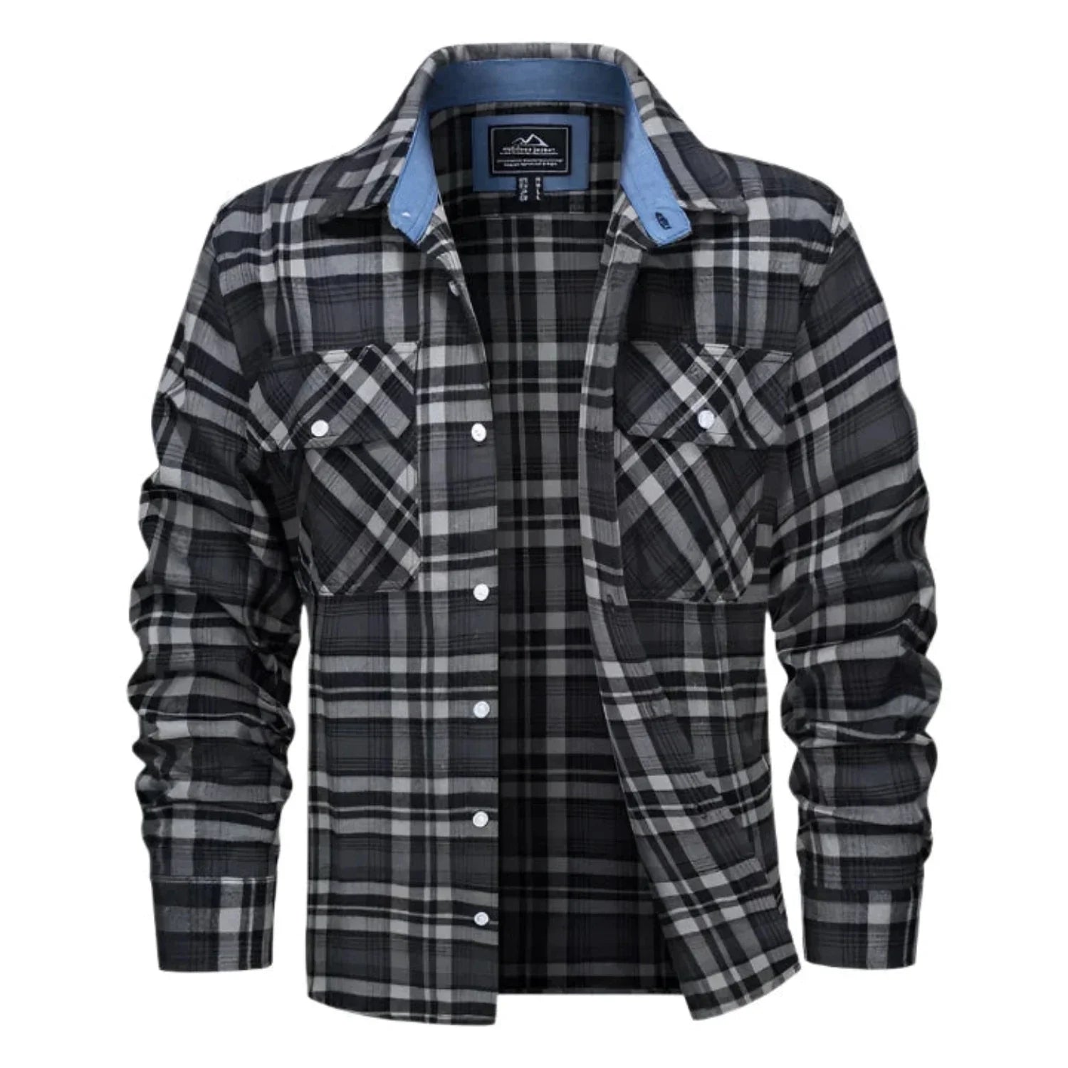 Long Sleeve Polo Shirt for Men | Plaid Pattern | dark gray