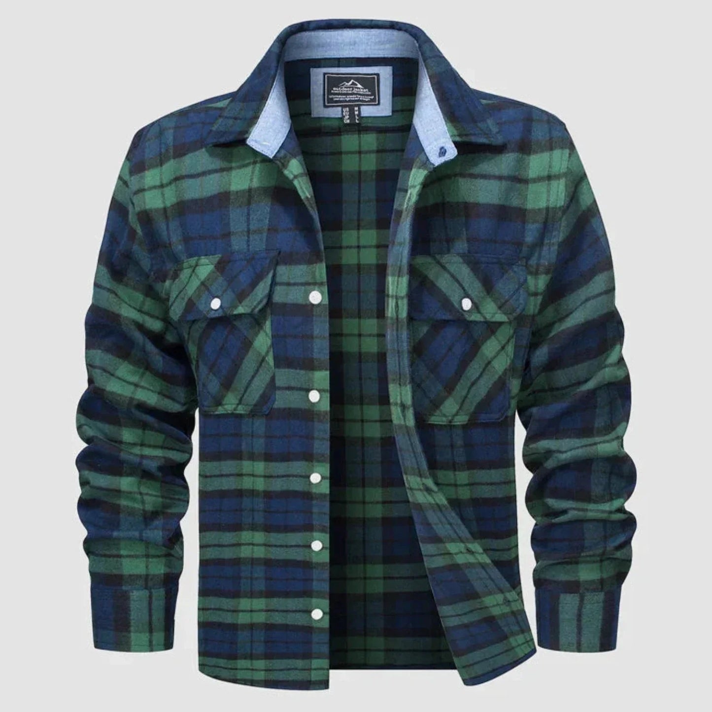 Long Sleeve Polo Shirt for Men | Plaid Pattern | green