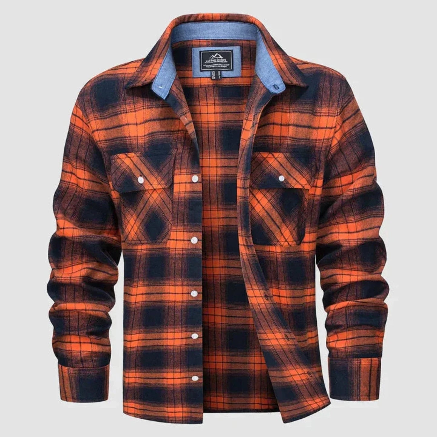 Long Sleeve Polo Shirt for Men | Plaid Pattern | orange