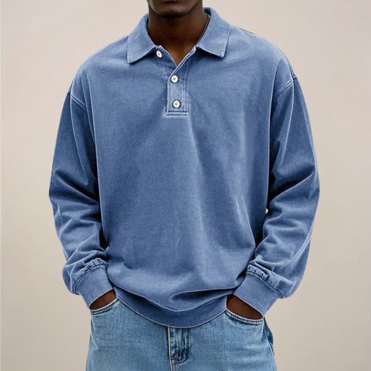 Long Sleeve Polo Shirt for Men | Soft cotton blend | Blue