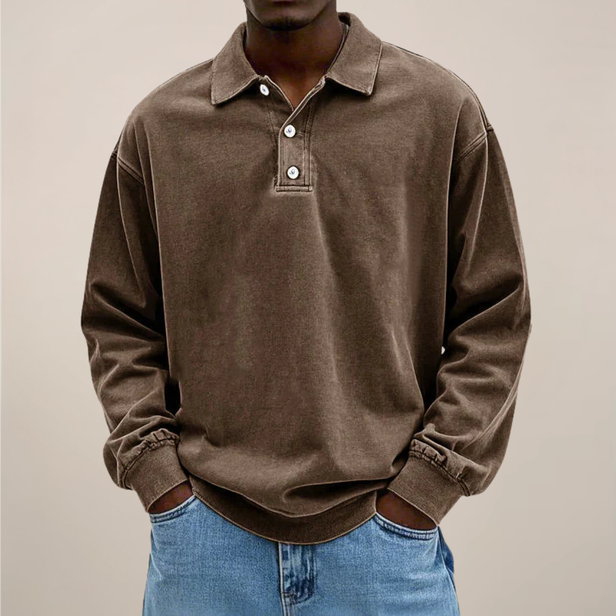 Long Sleeve Polo Shirt for Men | Soft cotton blend | Brown