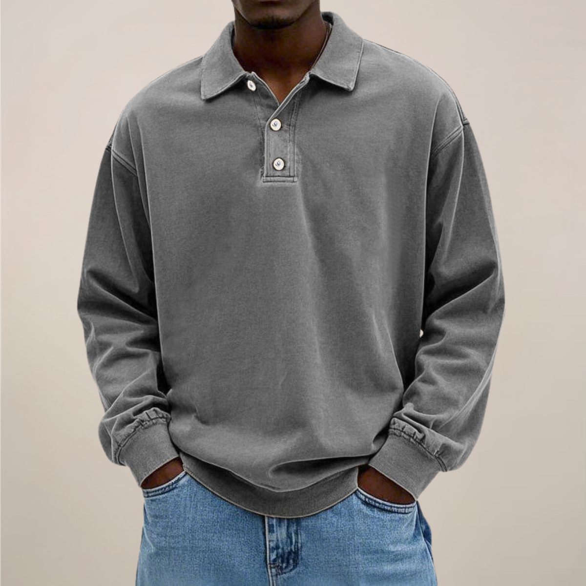 Long Sleeve Polo Shirt for Men | Soft cotton blend | Gray