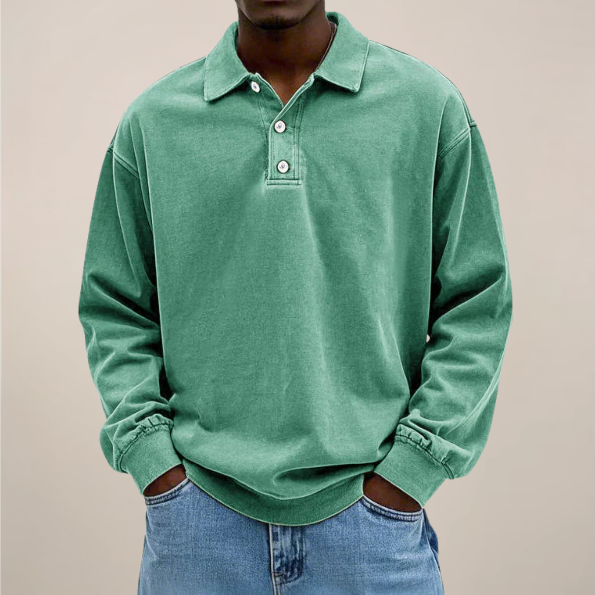 Long Sleeve Polo Shirt for Men | Soft cotton blend | Green