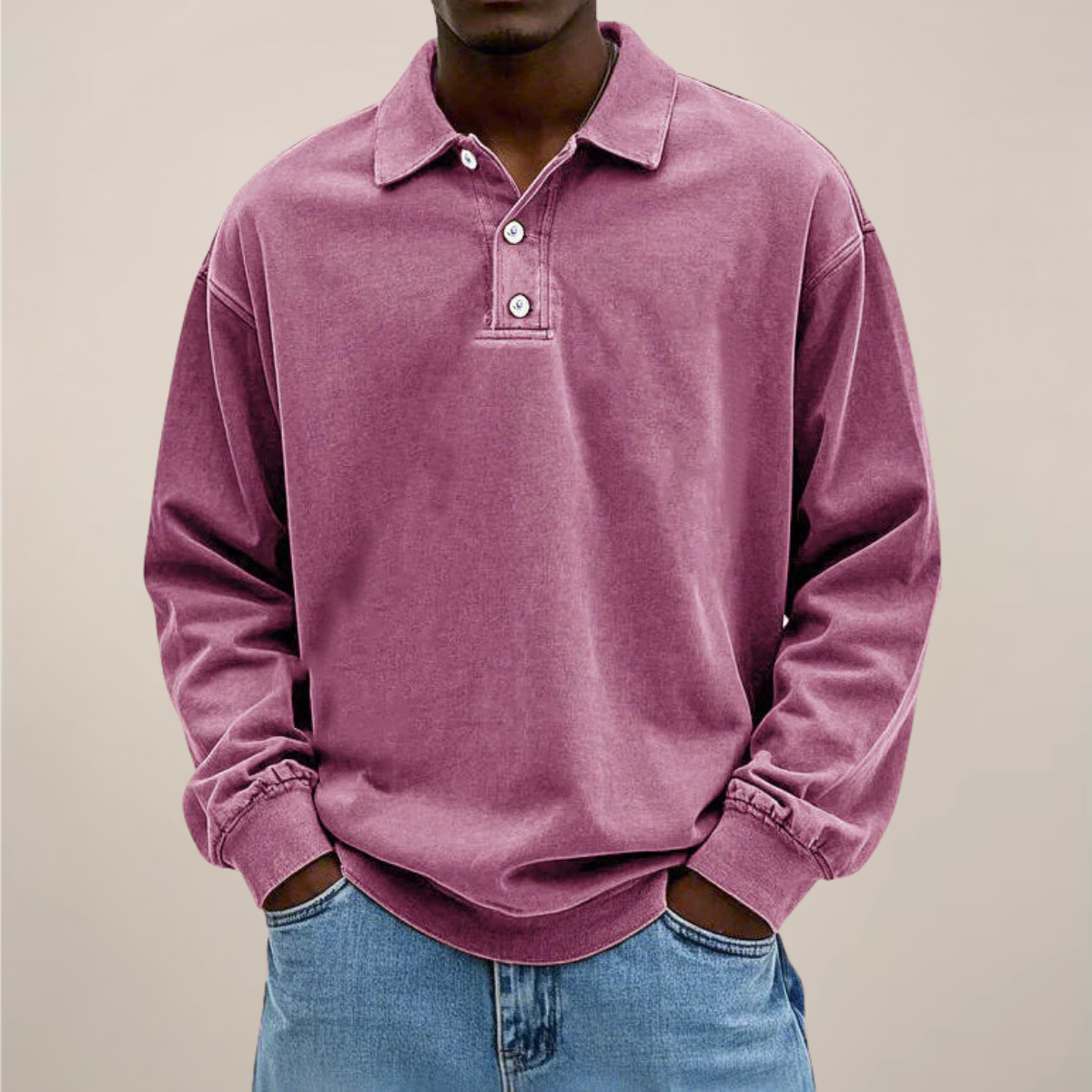 Long Sleeve Polo Shirt for Men | Soft cotton blend | Pink