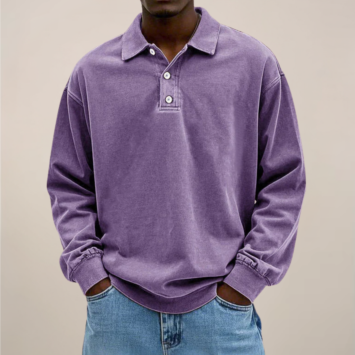 Long Sleeve Polo Shirt for Men | Soft cotton blend | Purple