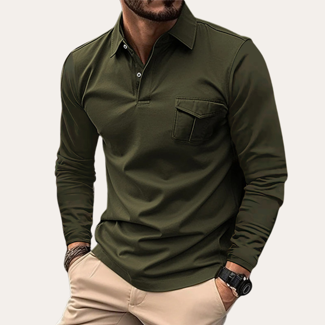 Long Sleeve Polo Shirt for Men | Timeless Design | Army Green