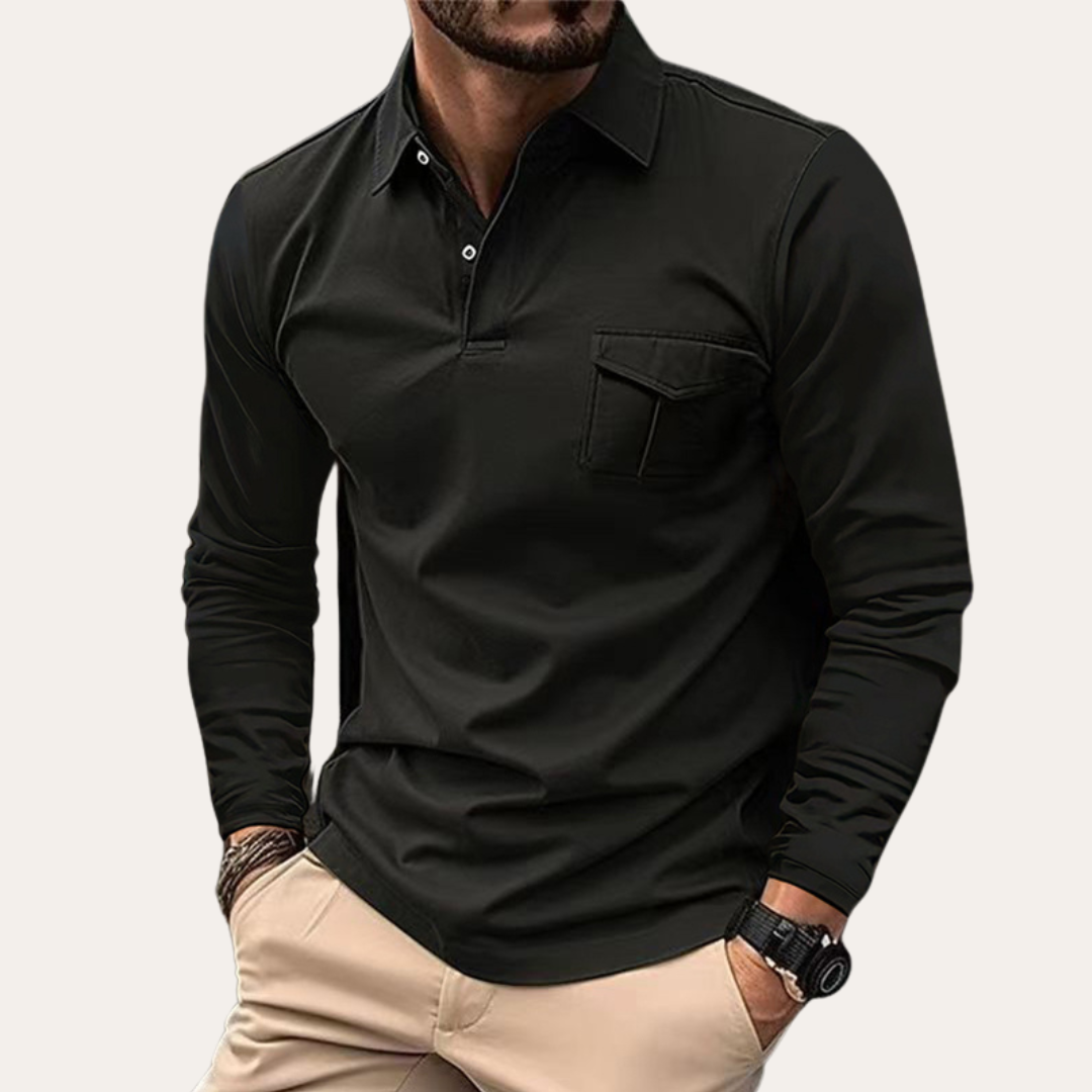 Long Sleeve Polo Shirt for Men | Timeless Design | Black