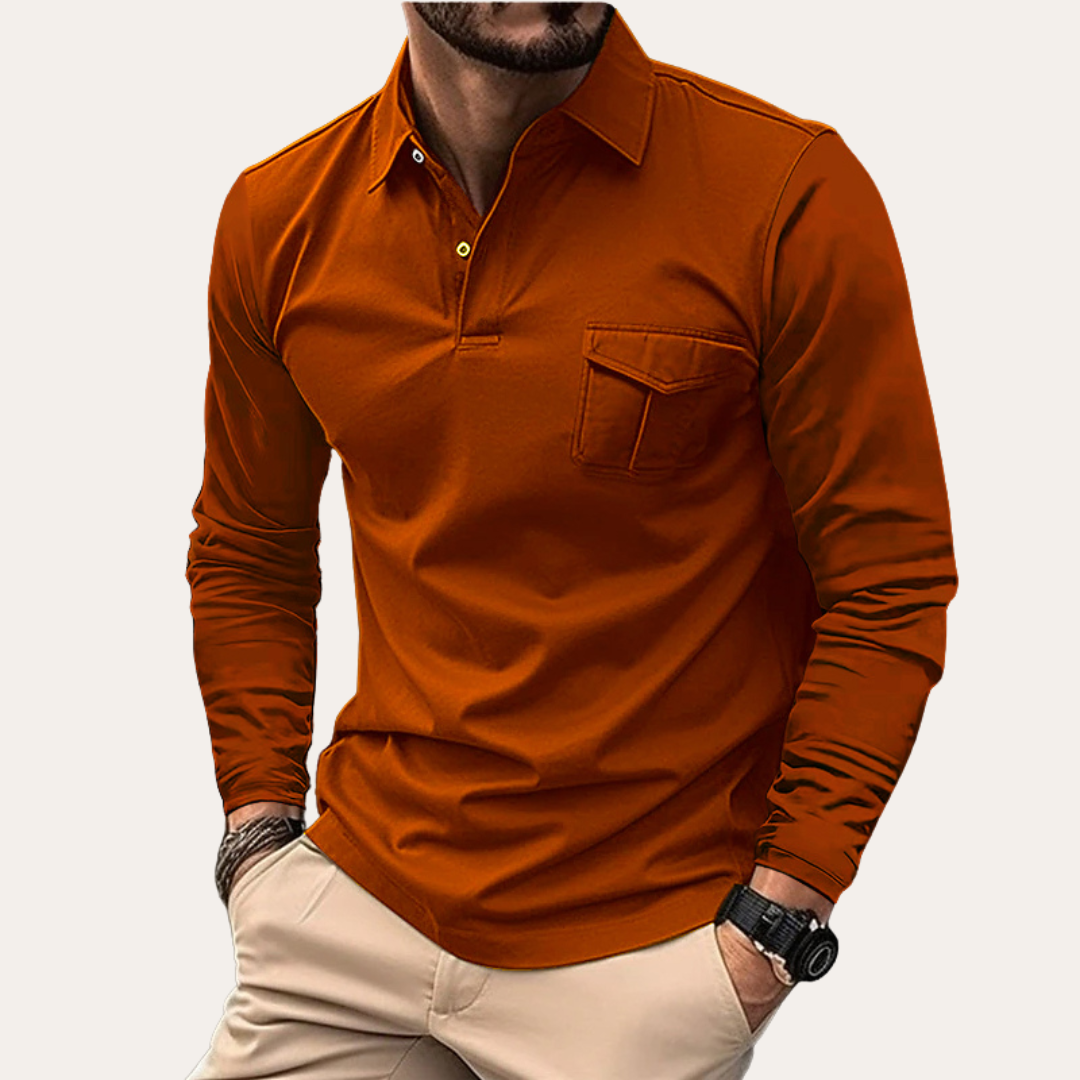 Long Sleeve Polo Shirt for Men | Timeless Design | Orange