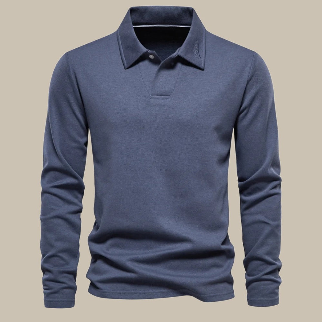 Long Sleeve Polo Shirts for Men | Comfortable Fit | Blue