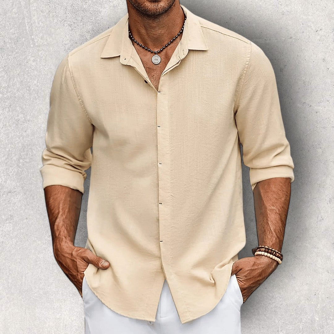 Long Sleeve Shirt for Men | Breathable Cotton | Beige
