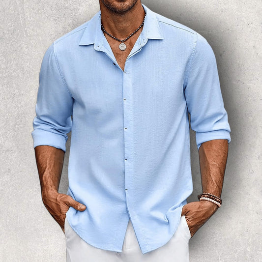 Long Sleeve Shirt for Men | Breathable Cotton | Blue