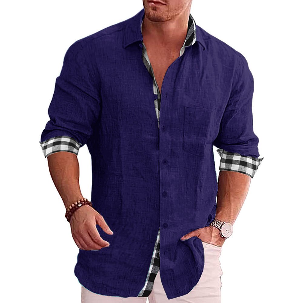 Long Sleeve Shirt for Men | Checked Design | Navy Blue