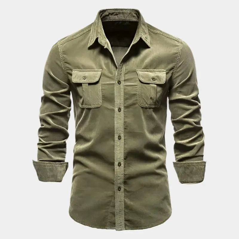  Long Sleeve Shirt for Men, Cord Fabric | Regular Fit | Army Green