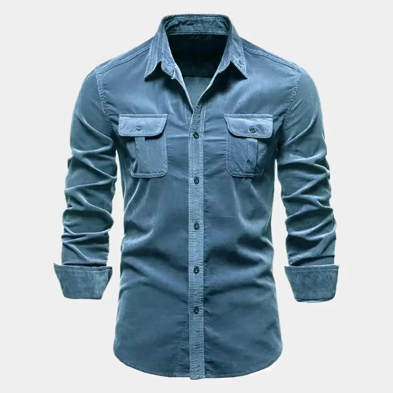  Long Sleeve Shirt for Men, Cord Fabric | Regular Fit | Blue
