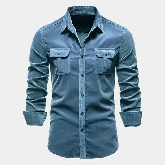  Long Sleeve Shirt for Men, Cord Fabric | Regular Fit | Blue