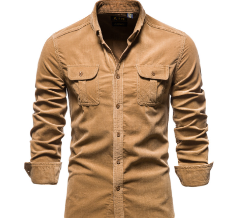  Long Sleeve Shirt for Men, Cord Fabric | Regular Fit | Dark Brown