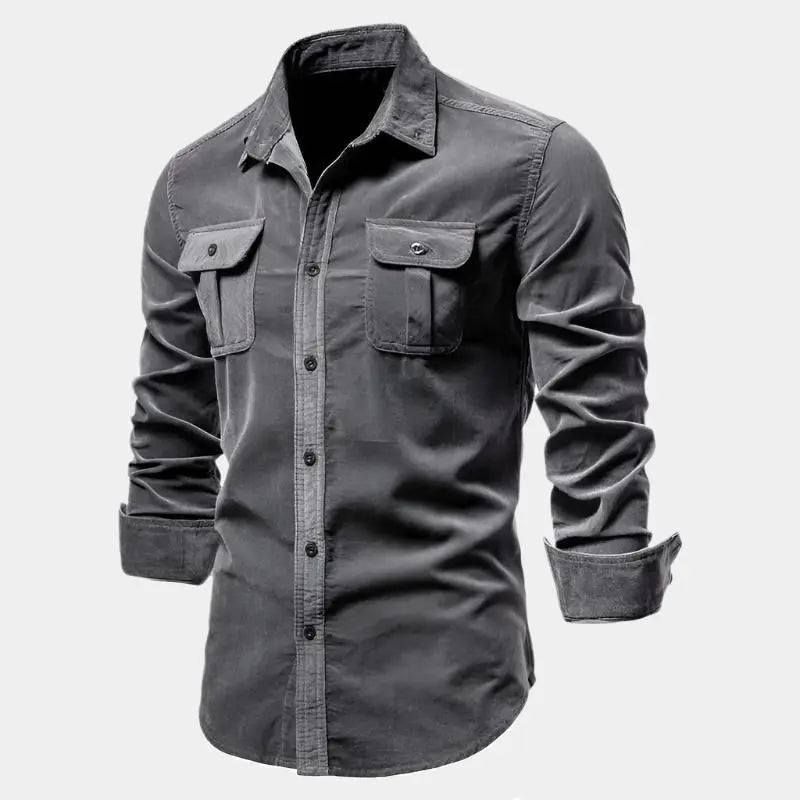  Long Sleeve Shirt for Men, Cord Fabric | Regular Fit | Gray