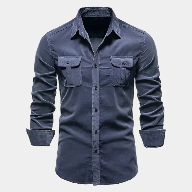  Long Sleeve Shirt for Men, Cord Fabric | Regular Fit | Navy Blue