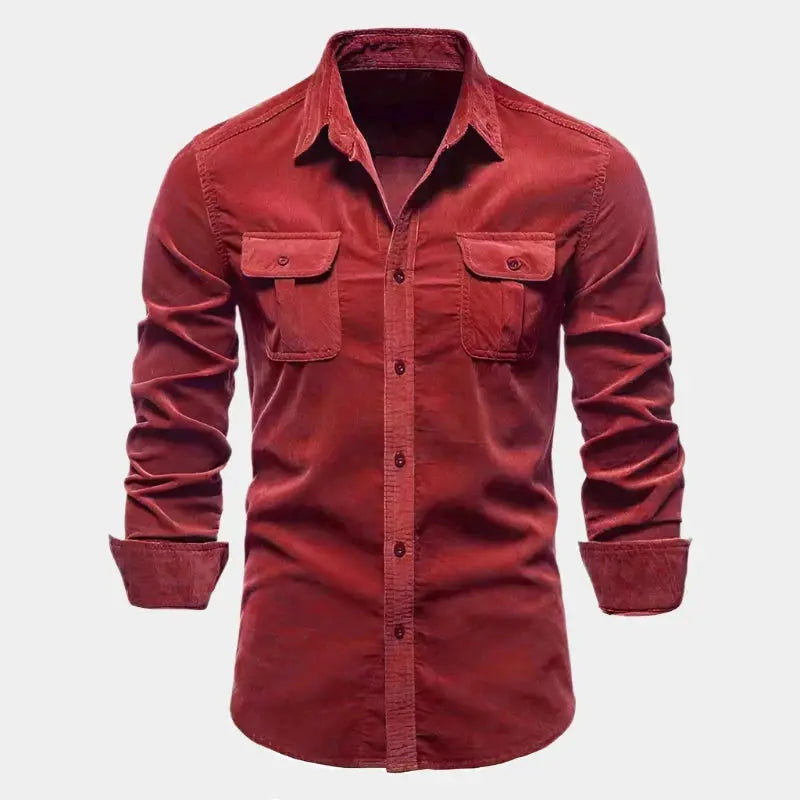  Long Sleeve Shirt for Men, Cord Fabric | Regular Fit | Wine Red