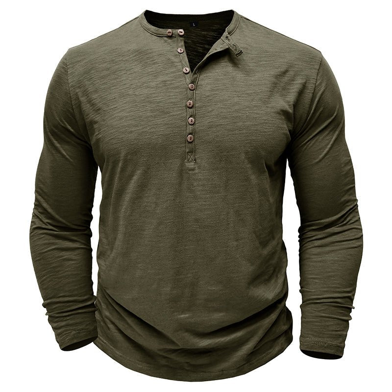 Long Sleeve Shirt for Men | Half Button, Relaxed Fit | Army Green
