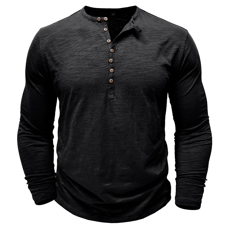 Long Sleeve Shirt for Men | Half Button, Relaxed Fit | Black