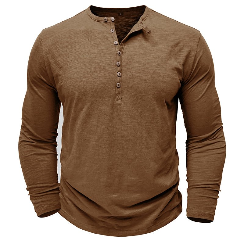Long Sleeve Shirt for Men | Half Button, Relaxed Fit | Brown