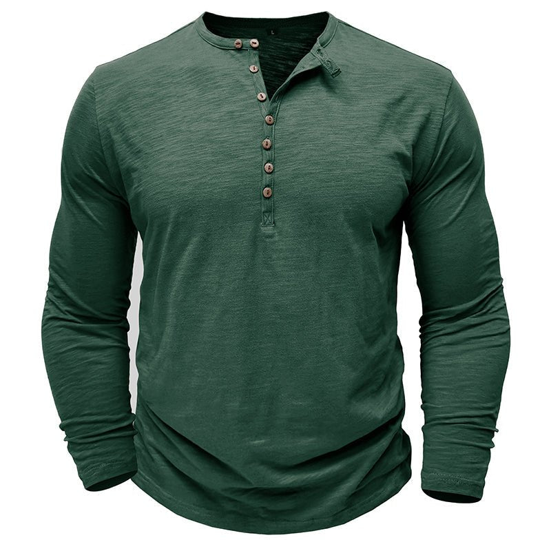 Long Sleeve Shirt for Men | Half Button, Relaxed Fit | Dark Green