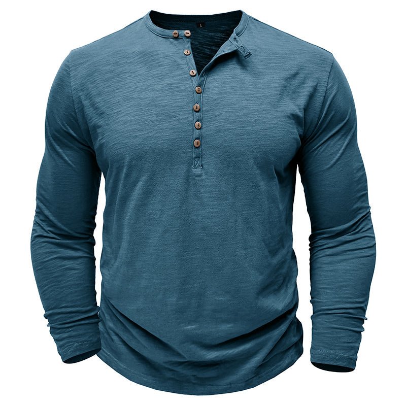 Long Sleeve Shirt for Men | Half Button, Relaxed Fit | Denim Blue