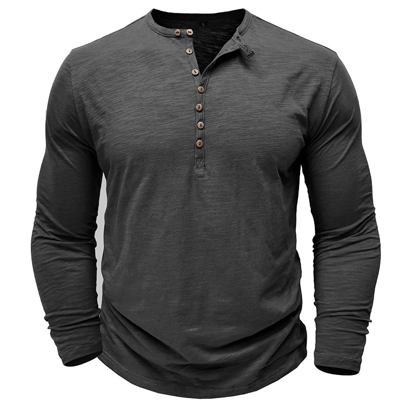 Long Sleeve Shirt for Men | Half Button, Relaxed Fit | Gray