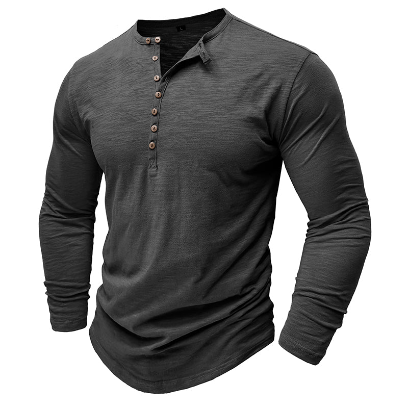 Long Sleeve Shirt for Men | Half Button, Relaxed Fit | Gray1