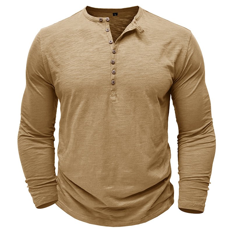 Long Sleeve Shirt for Men | Half Button, Relaxed Fit | Khaki 