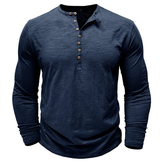 Long Sleeve Shirt for Men | Half Button, Relaxed Fit | Navy Blue