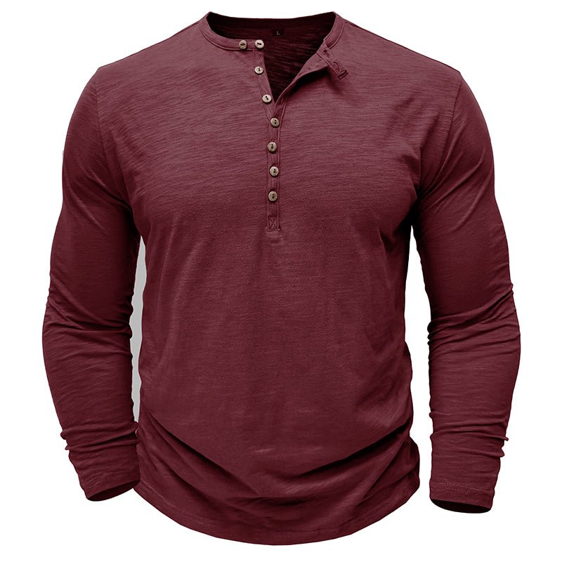 Long Sleeve Shirt for Men | Half Button, Relaxed Fit | Red