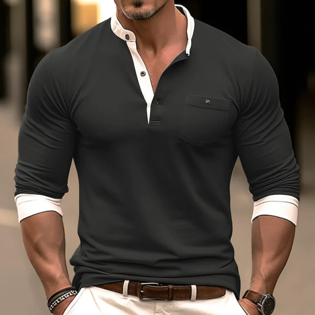 Long Sleeve Shirt for Men, Slim Fit | Button Closure | Black