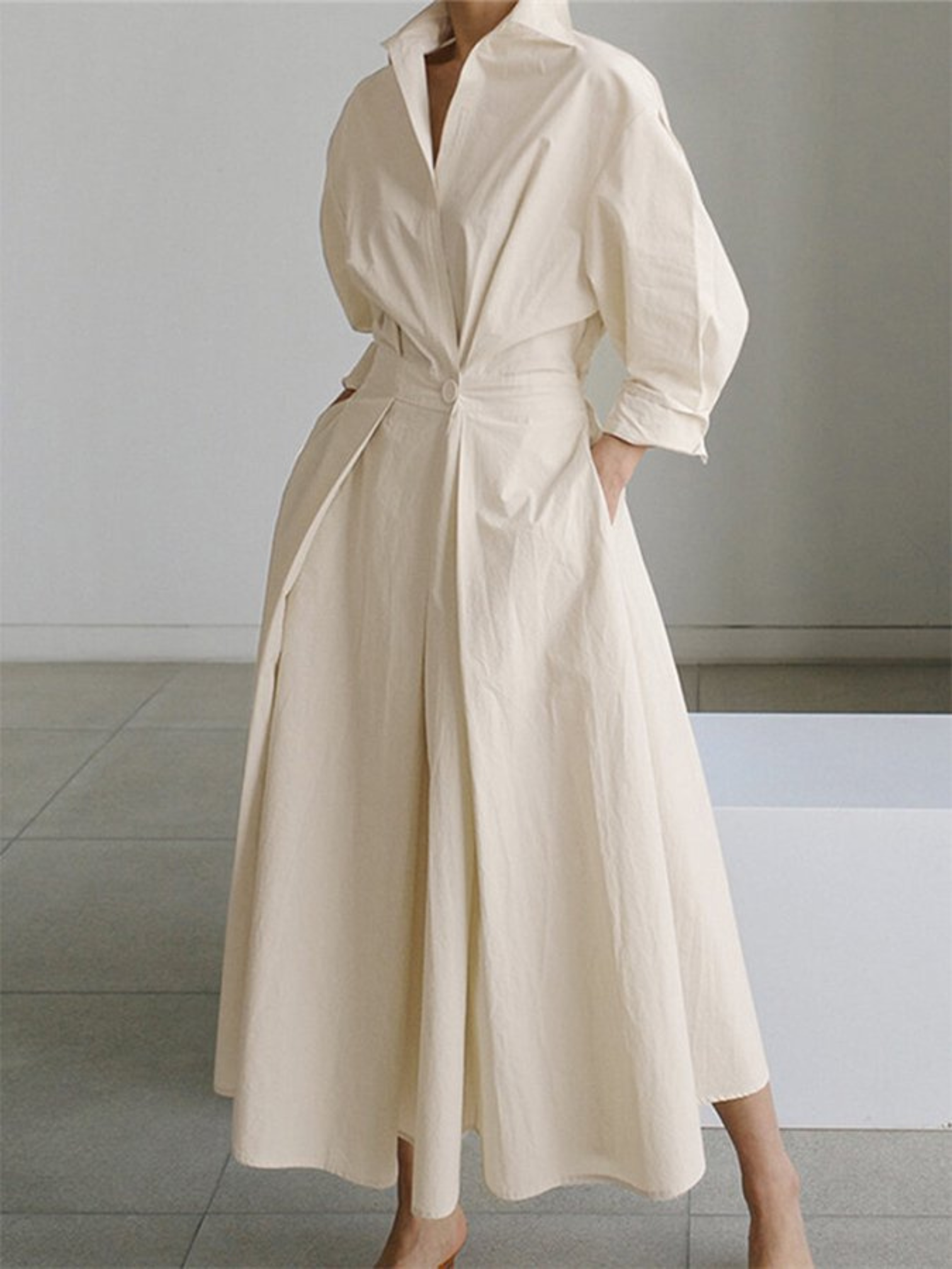 Long Sleeve Summer Dress | Modern Design | Beige