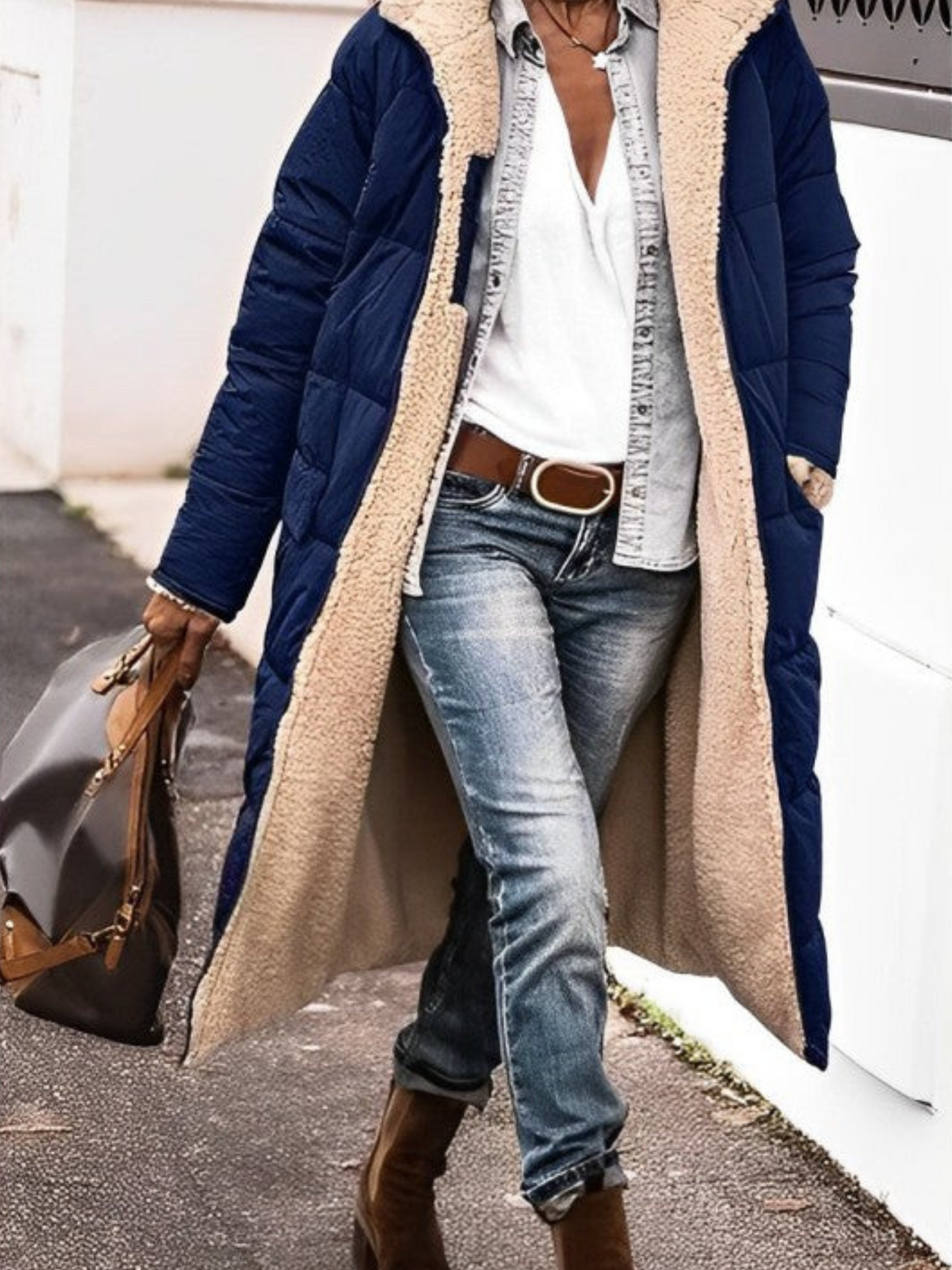 Long Winter Coat for Women, Hooded | Winter | Marine Blue