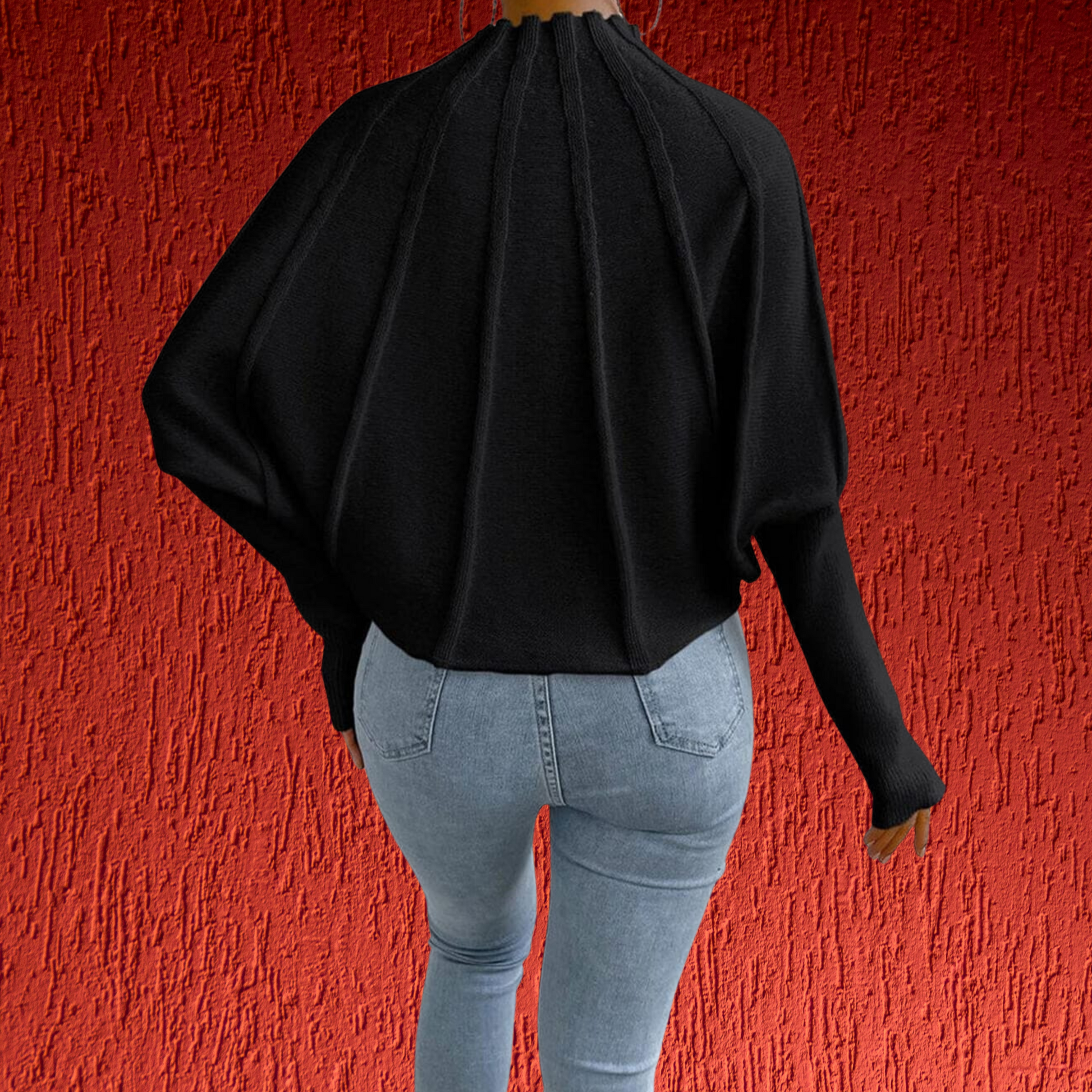 Loose-Fit Sweater with Dolman Sleeves in Soft Cotton Blend Fabric | Black 2