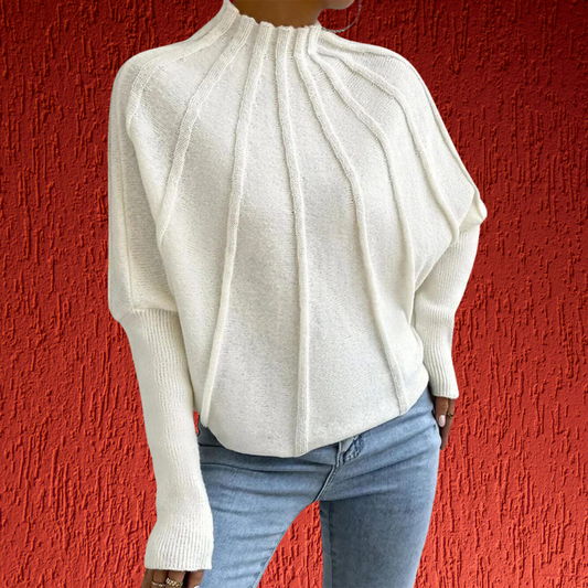 Loose-Fit Sweater with Dolman Sleeves in Soft Cotton Blend Fabric | White