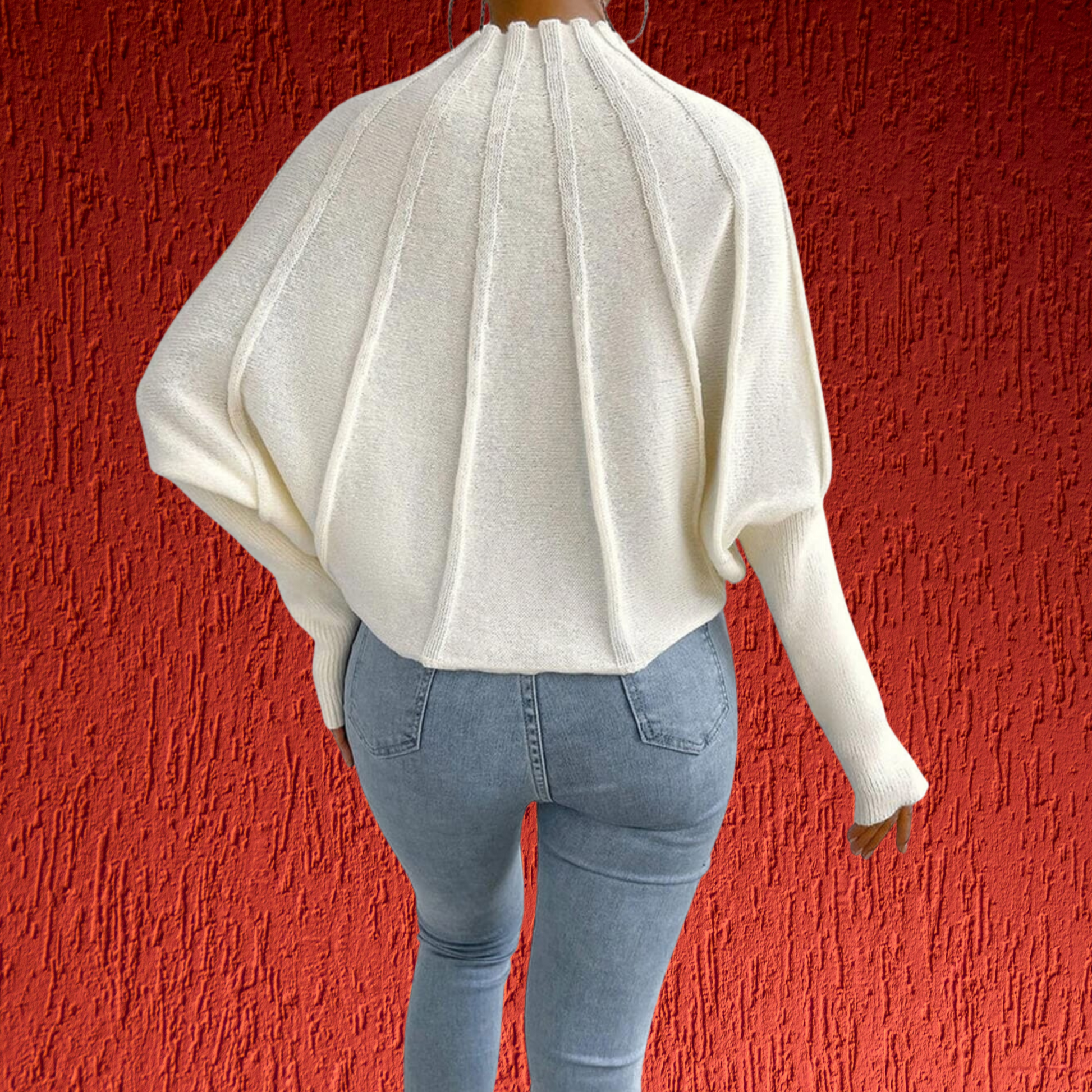 Loose-Fit Sweater with Dolman Sleeves in Soft Cotton Blend Fabric | White 3